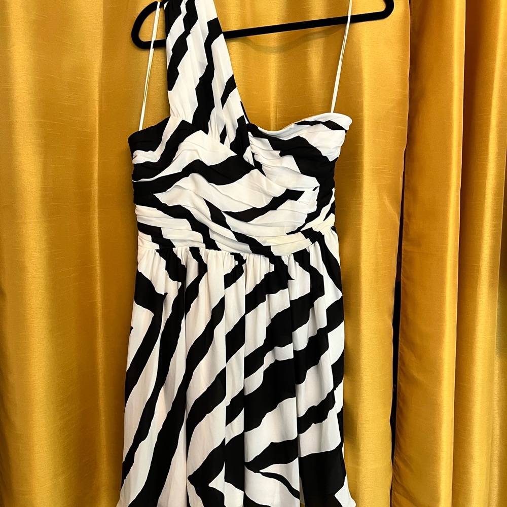 Express Black and White One-Shoulder Cocktail Sundress